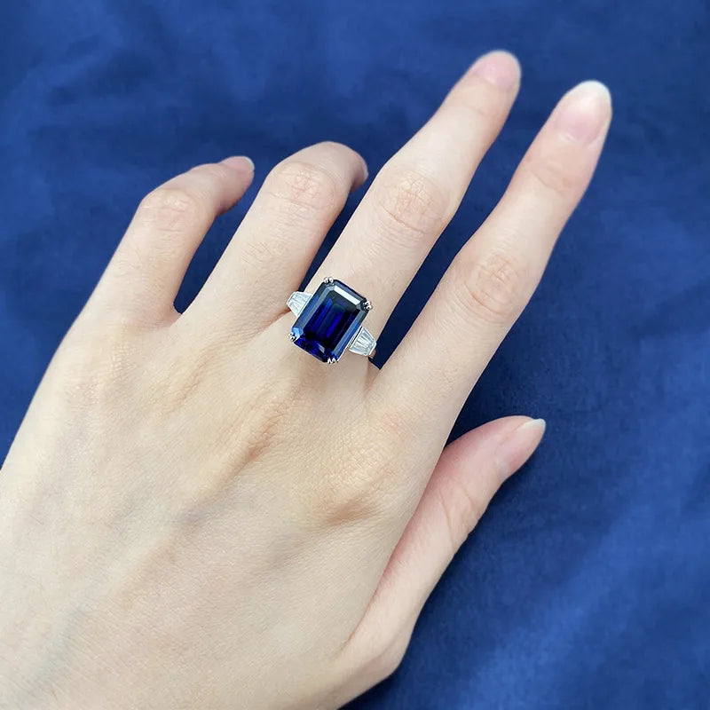 Emerald Engagement Ring 10*14 925 Silver High Carbon Diamond