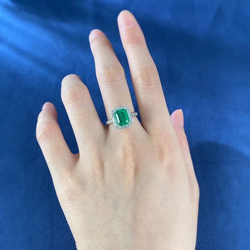 Emerald Engagement Ring 2ct 7*9 925 Silver High Carbon Diamond
