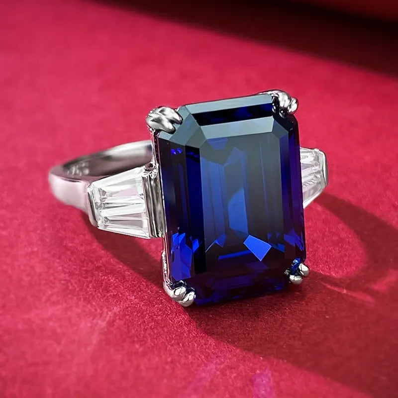 Emerald Engagement Ring 10*14 925 Silver High Carbon Diamond