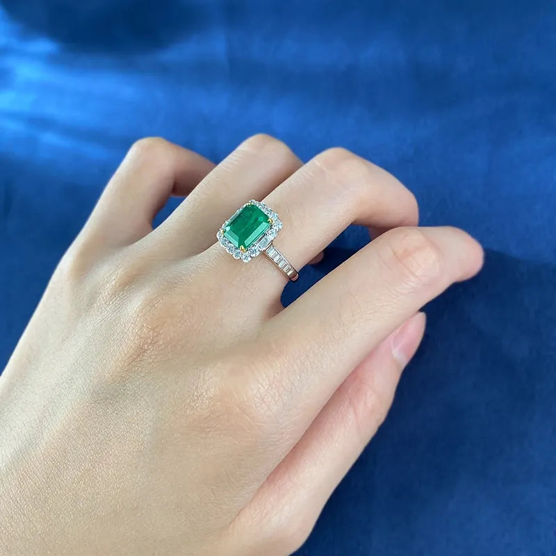 Emerald Engagement Ring 2ct 7*9 925 Silver High Carbon Diamond