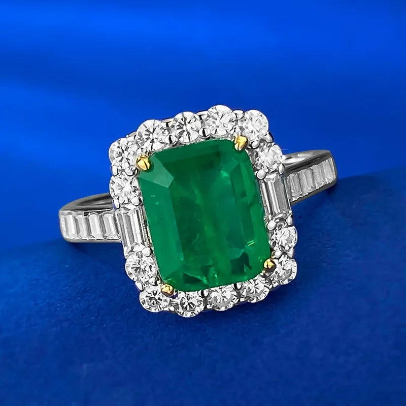 Emerald Engagement Ring 2ct 7*9 925 Silver High Carbon Diamond