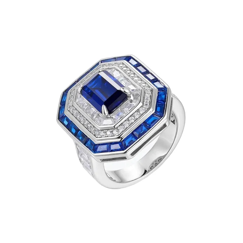 Emerald Engagement Ring 925 Silver Sapphire Zircon