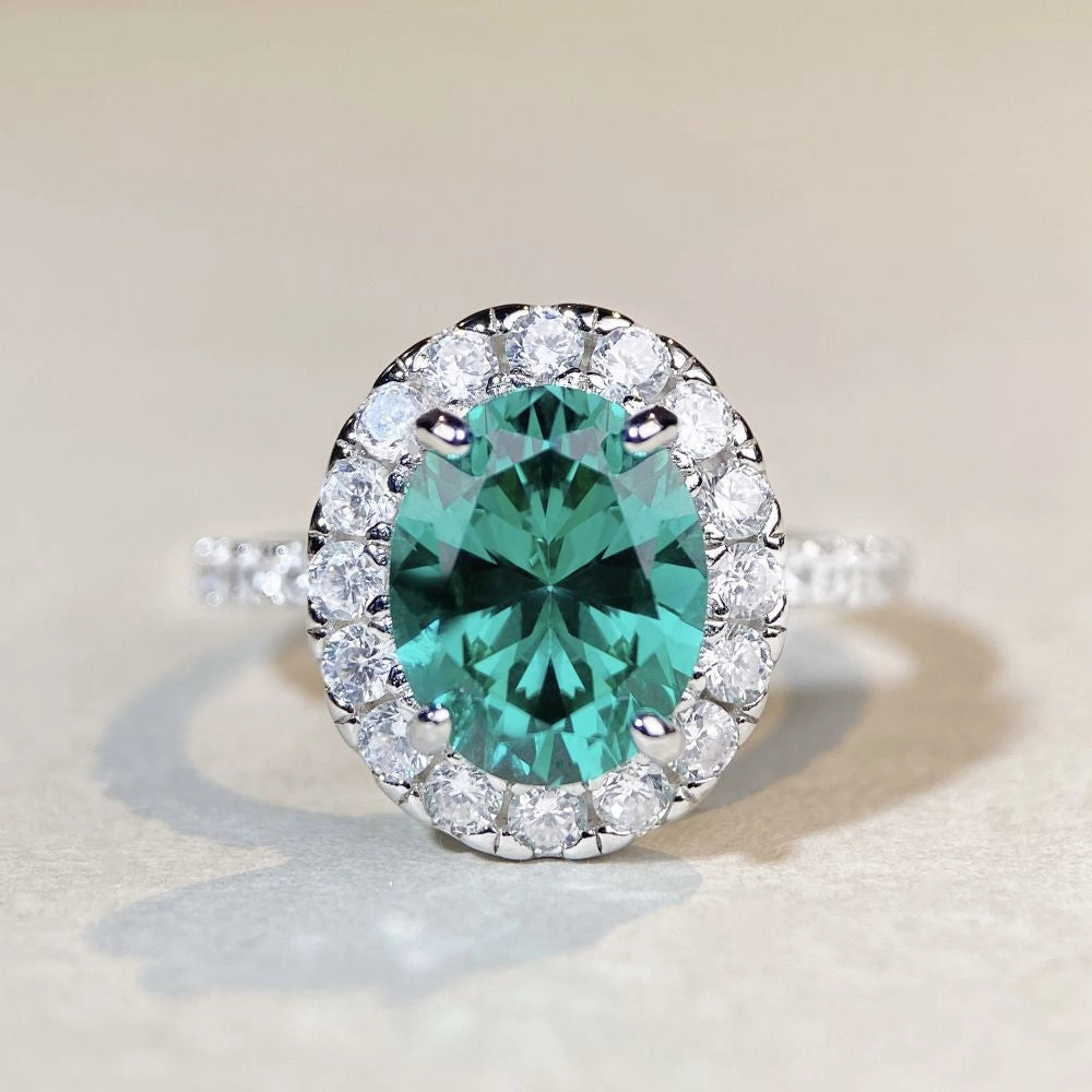 Oval Engagement Ring 925 Silver High Carbon Diamond