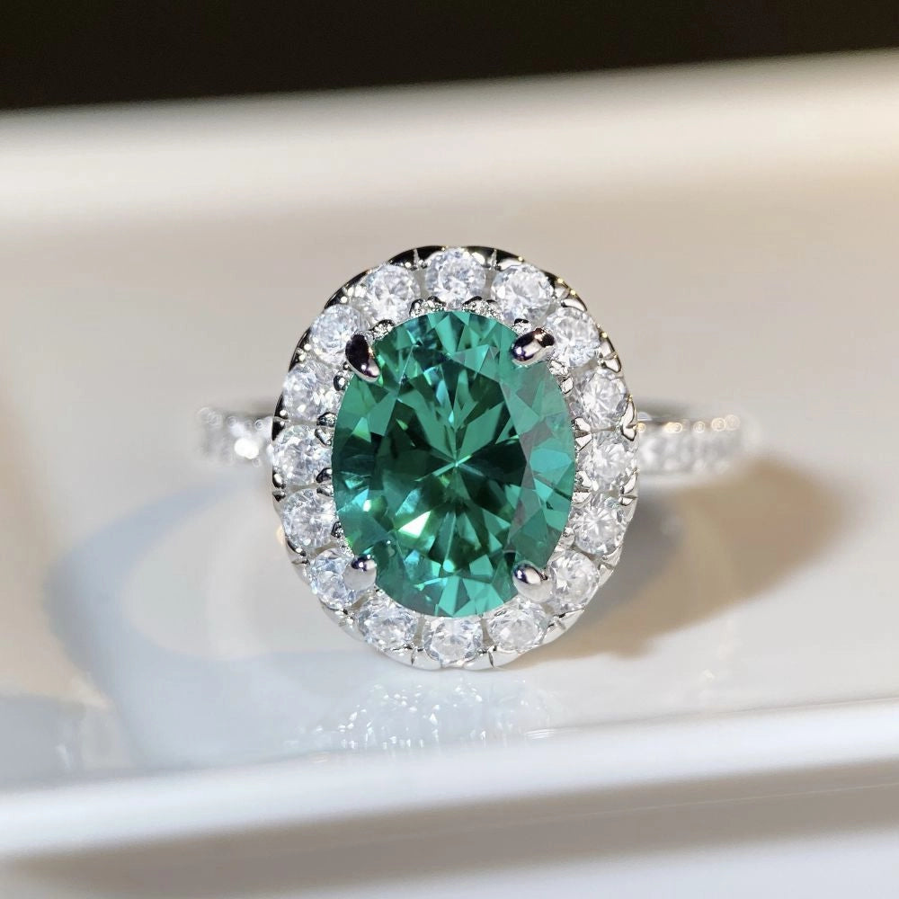 Oval Engagement Ring 925 Silver High Carbon Diamond