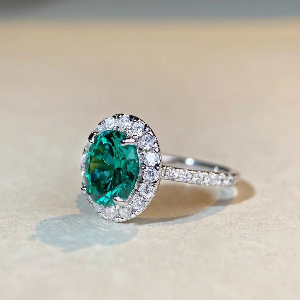 Oval Engagement Ring 925 Silver High Carbon Diamond