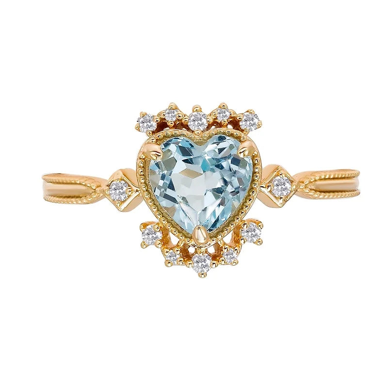 Heart Engagement Ring 925 Silver Topaz