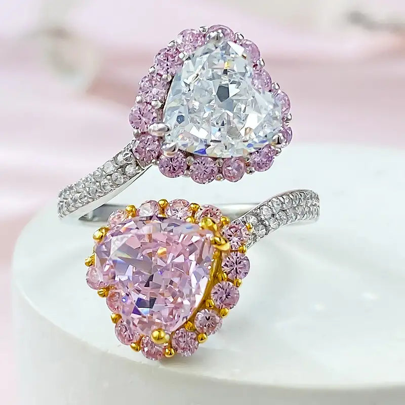 Heart Engagement Ring 8mm 925 Silver High Carbon Diamond Open Ring