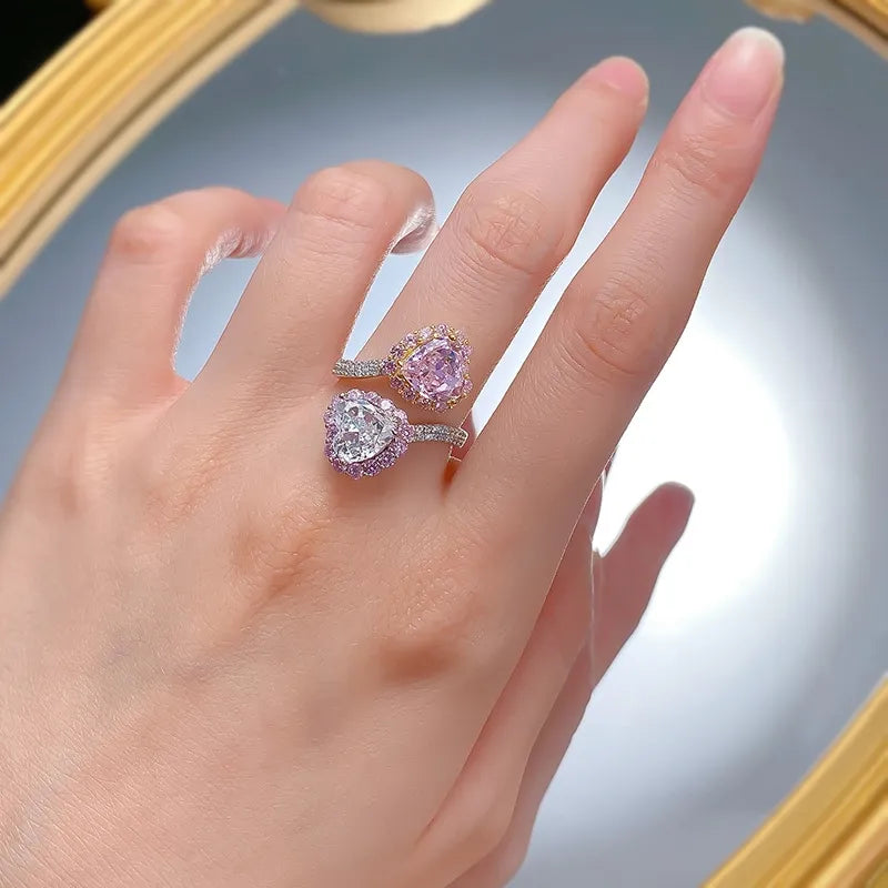 Heart Engagement Ring 8mm 925 Silver High Carbon Diamond Open Ring