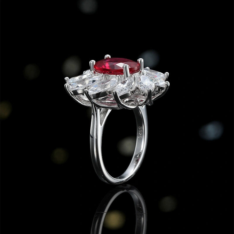Oval Engagement Ring 925 Silver Ruby