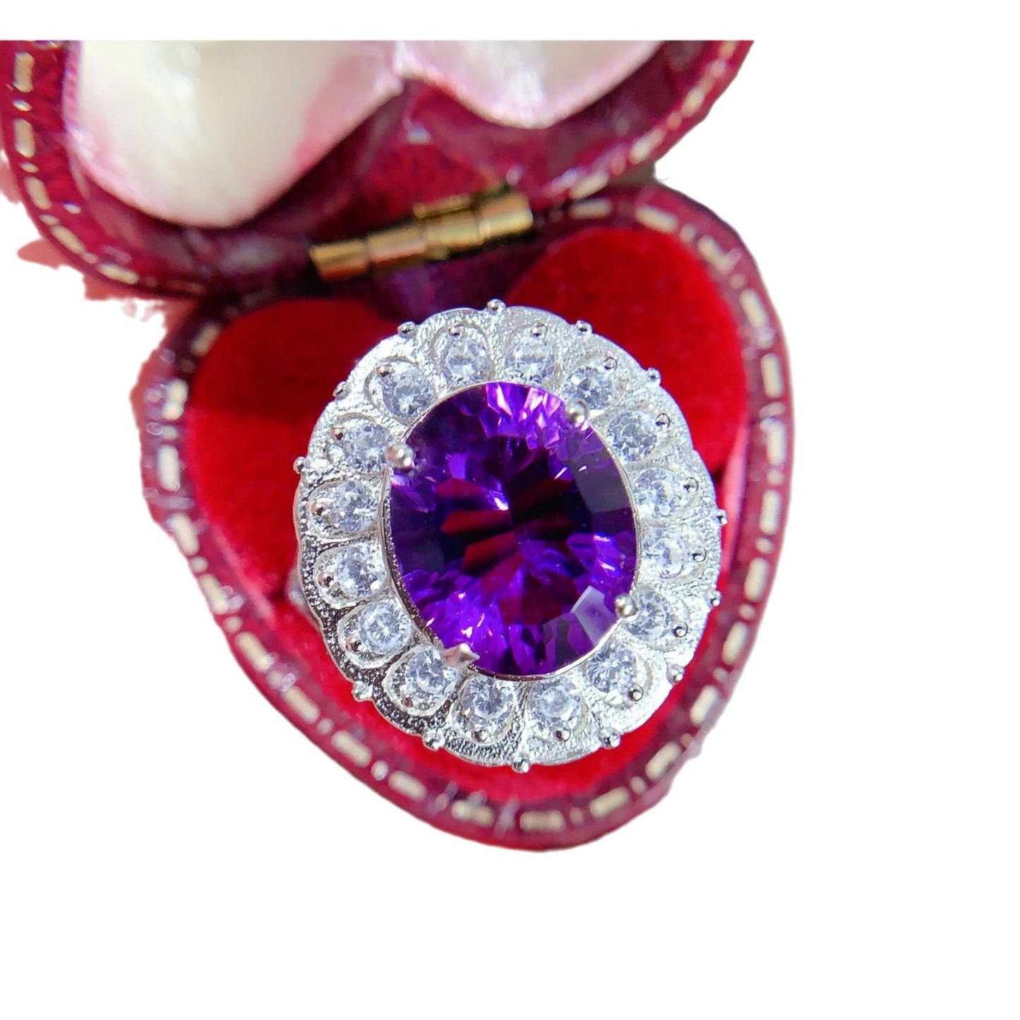 Oval Engagement Ring 925 Silver Amethyst