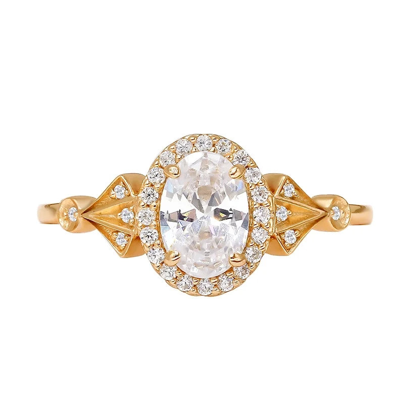 Oval Engagement Ring 925 Silver Zircon