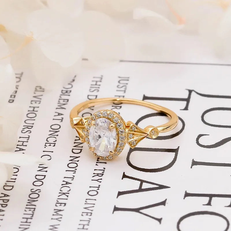 Oval Engagement Ring 925 Silver Zircon