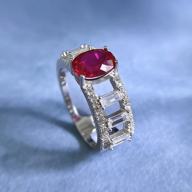 Oval Engagement Ring 6*8 925 Silver High Carbon Diamond