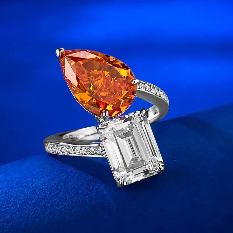 Pear Engagement Ring 8*12 925 Silver High Carbon Diamond Open Ring