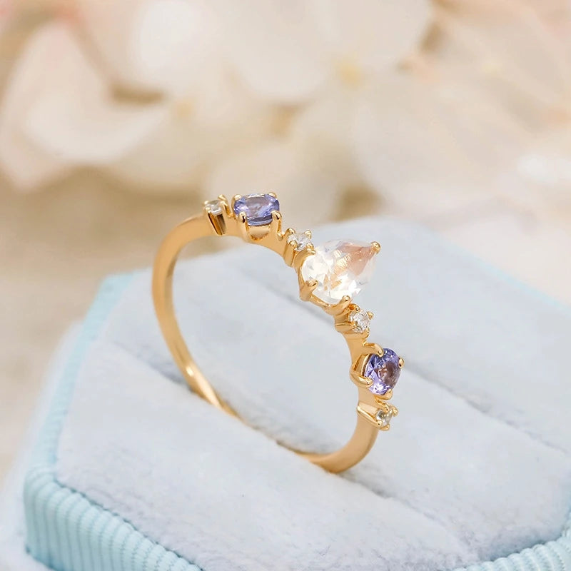 Pear Engagement Ring 925 Silver Moonstone
