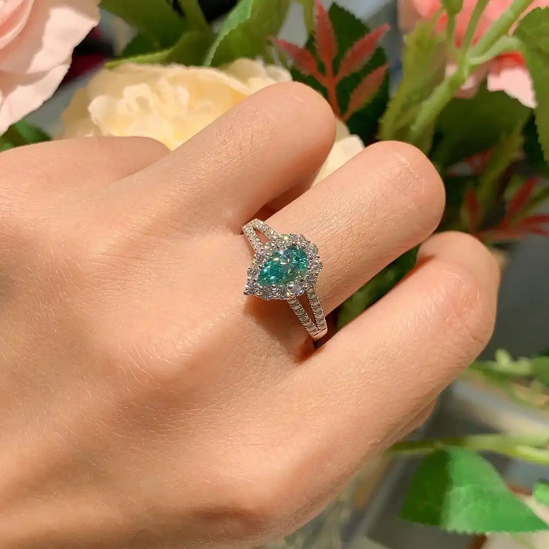 Pear Engagement Ring 5*8 925 Silver High Carbon Diamond