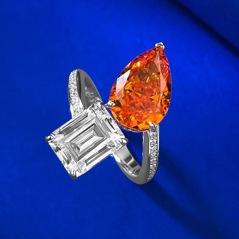 Pear Engagement Ring 8*12 925 Silver High Carbon Diamond Open Ring