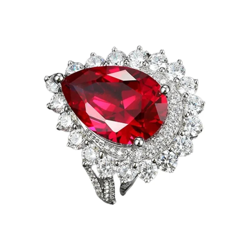 Pear Engagement Ring 925 Silver Ruby