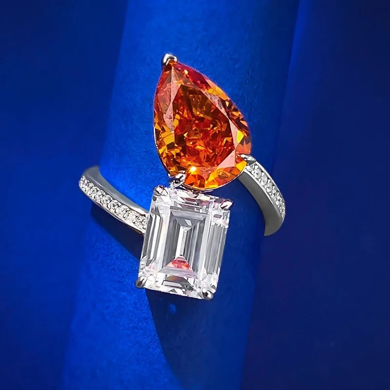 Pear Engagement Ring 8*12 925 Silver High Carbon Diamond Open Ring