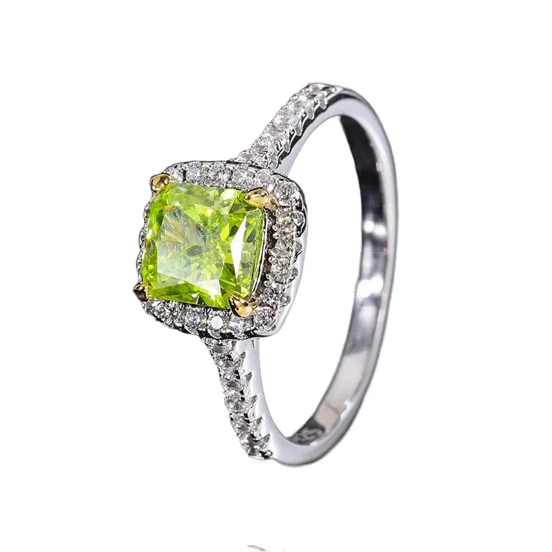 Princess Engagement Ring Olive Green 6.5mm 925 Silver High Carbon Diamond