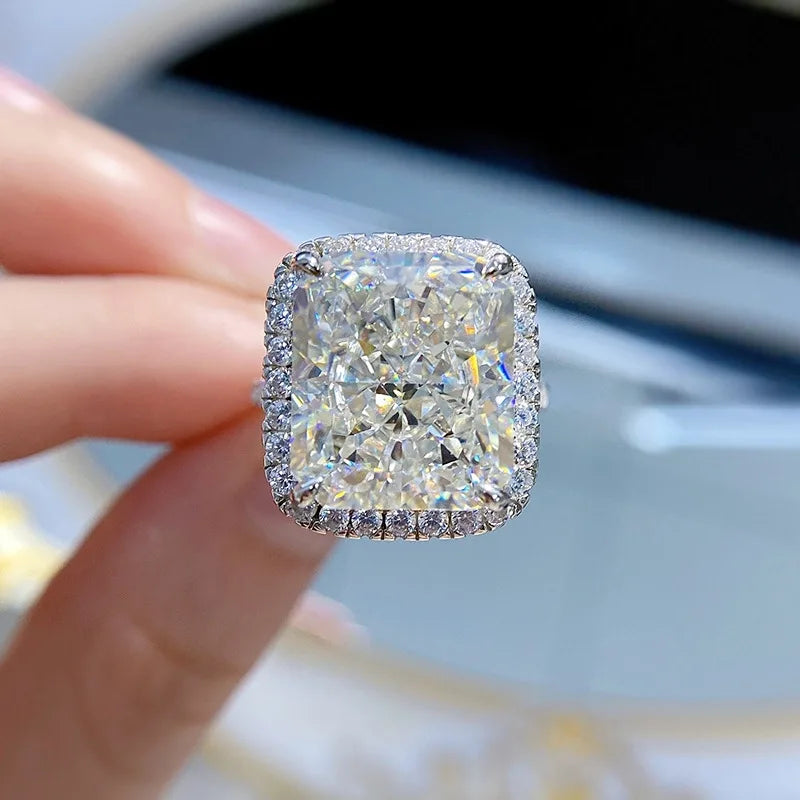Radiant Engagement Ring 12*14 925 Silver High Carbon Diamond
