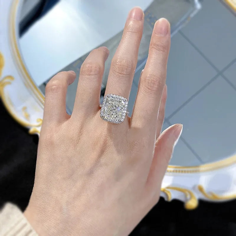 Radiant Engagement Ring 12*14 925 Silver High Carbon Diamond