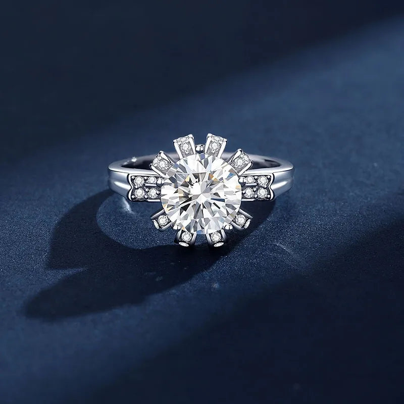 Round Engagement Ring 2ct 8mm 925 Silver Moissanite