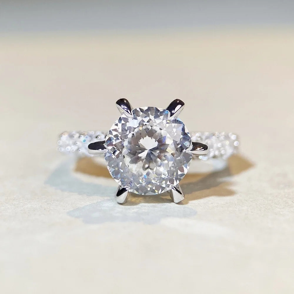 Round Engagement Ring 3ct 925 Silver Moissanite