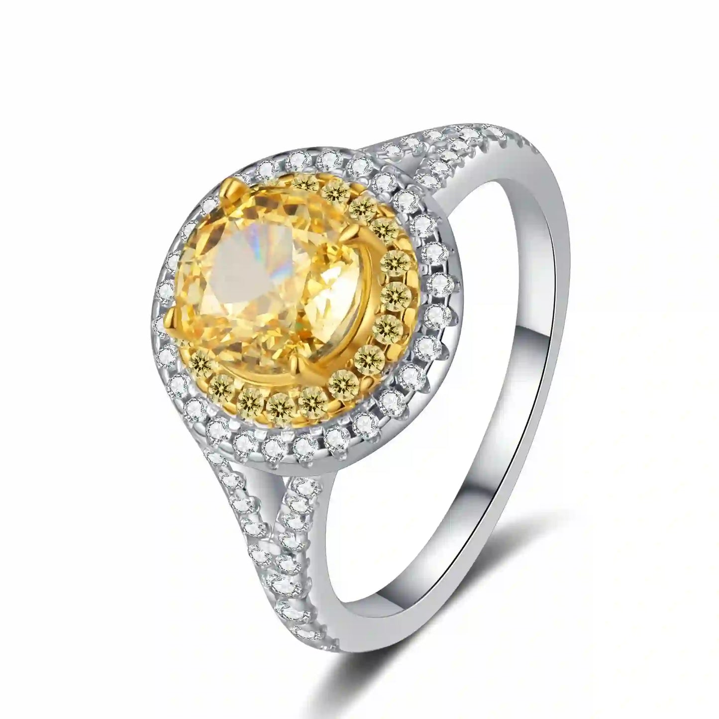 Round Engagement Ring 925 Silver High Carbon Diamond