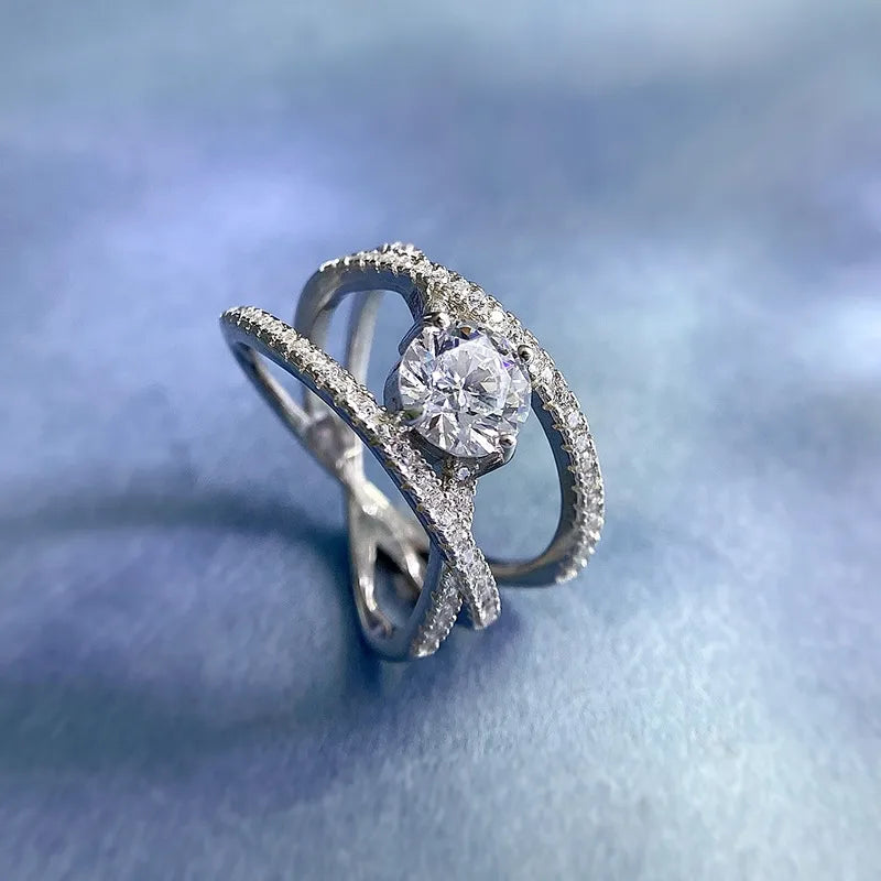 Round Engagement Ring 1ct 6.5mm 925 Silver High Carbon Diamond