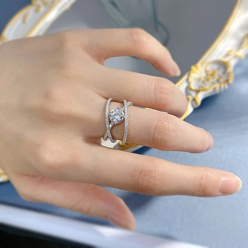Round Engagement Ring 1ct 6.5mm 925 Silver High Carbon Diamond