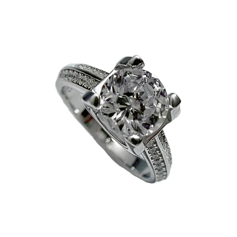 Round Engagement Ring 8.0mm 925 Silver High Carbon Diamond