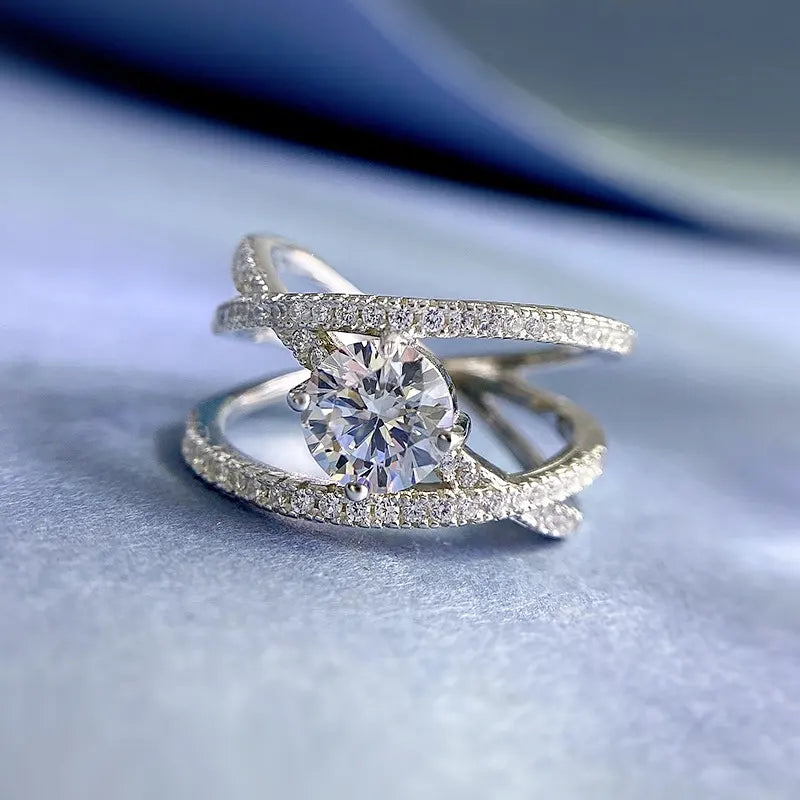 Round Engagement Ring 1ct 6.5mm 925 Silver High Carbon Diamond