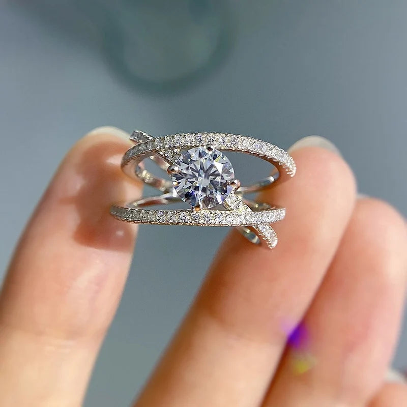 Round Engagement Ring 1ct 6.5mm 925 Silver High Carbon Diamond