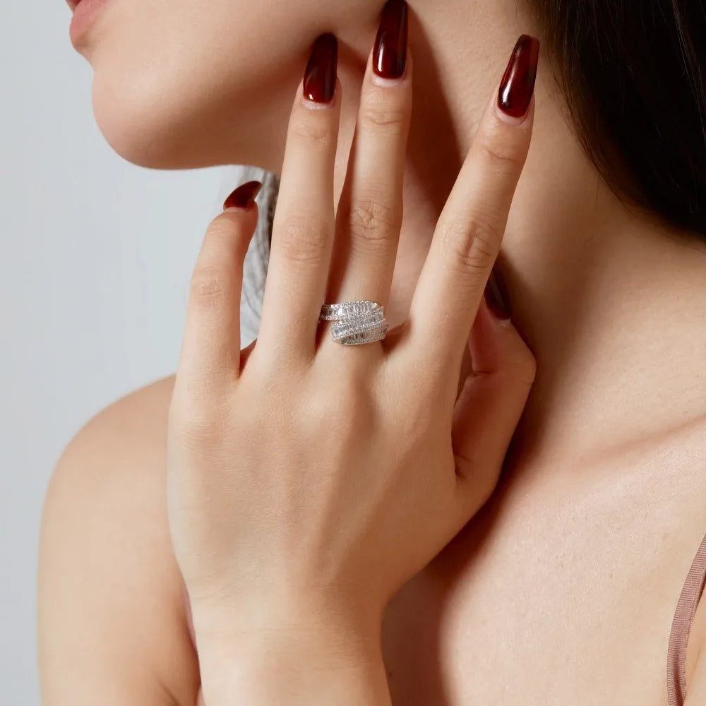 S Line Engagement Ring 925 Silver Zircon