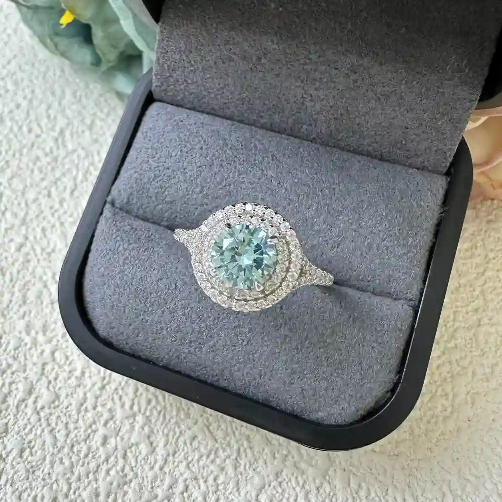 Round Engagement Ring 1.7ct 6.5mm 925 Silver High Carbon Diamond