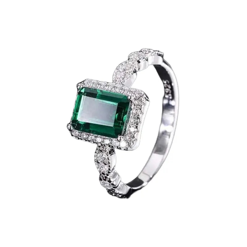 Emerald Engagement Ring 6*8 925 Silver High Carbon Diamond