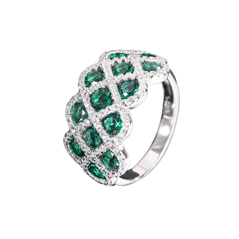 Round Engagement Ring Row Setting 925 Silver High Carbon Diamond