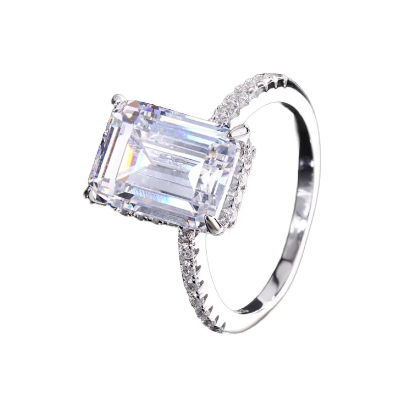 Asscher Engagement Ring 8*11 925 Silver High Carbon Diamond