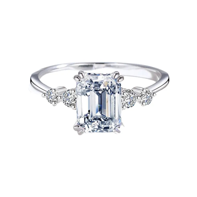 Emerald Engagement Ring 6*8 925 Silver Moissanite