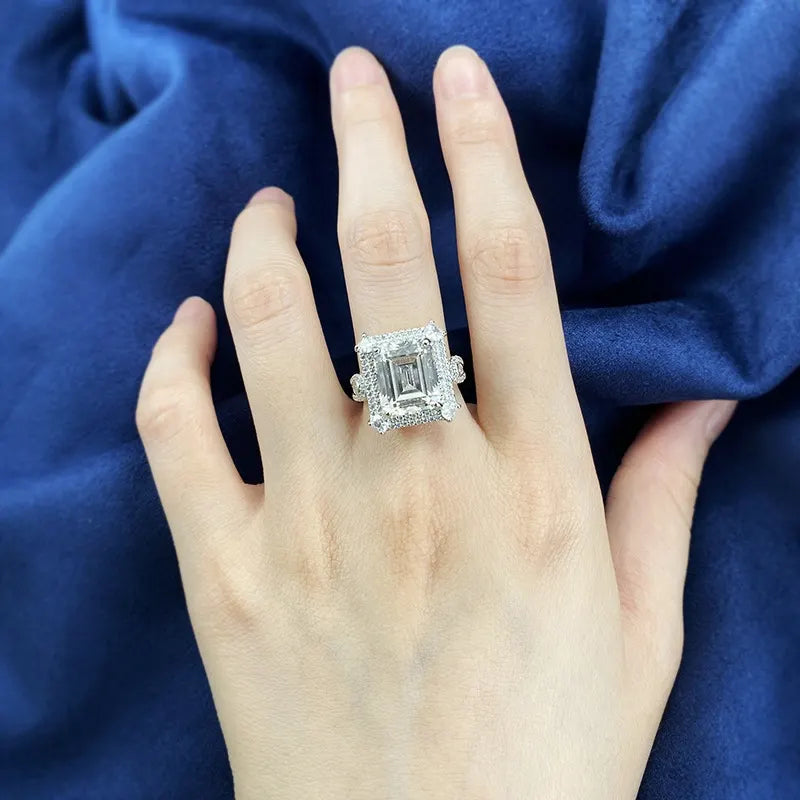 Emerald Engagement Ring 10*12 925 Silver High Carbon Diamond