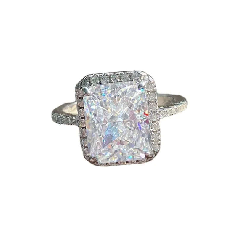 Radiant Engagement Ring 925 Silver High Carbon Diamond Open Ring