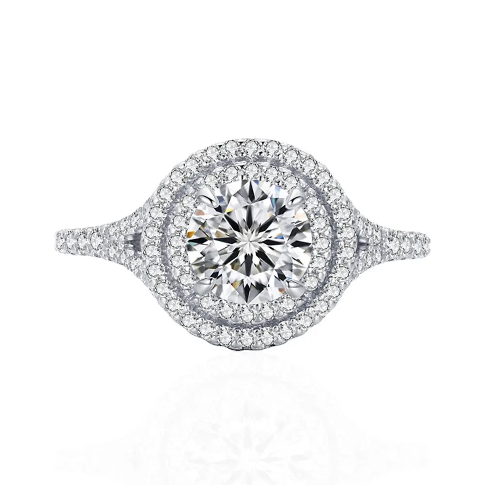 Round Engagement Ring 1.7ct 6.5mm 925 Silver High Carbon Diamond