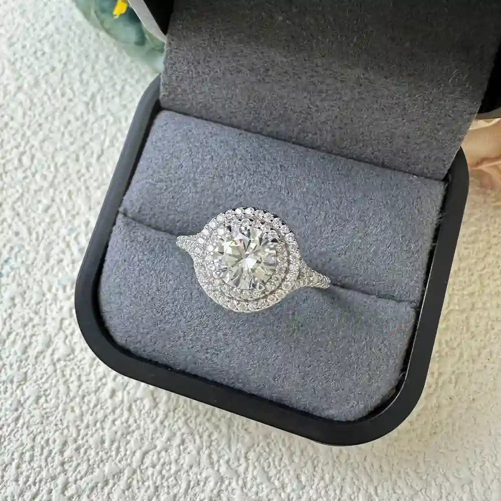 Round Engagement Ring 1.7ct 6.5mm 925 Silver High Carbon Diamond