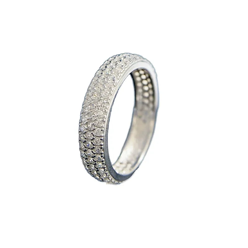 Round Engagement Ring Pave 925 Silver High Carbon Diamond