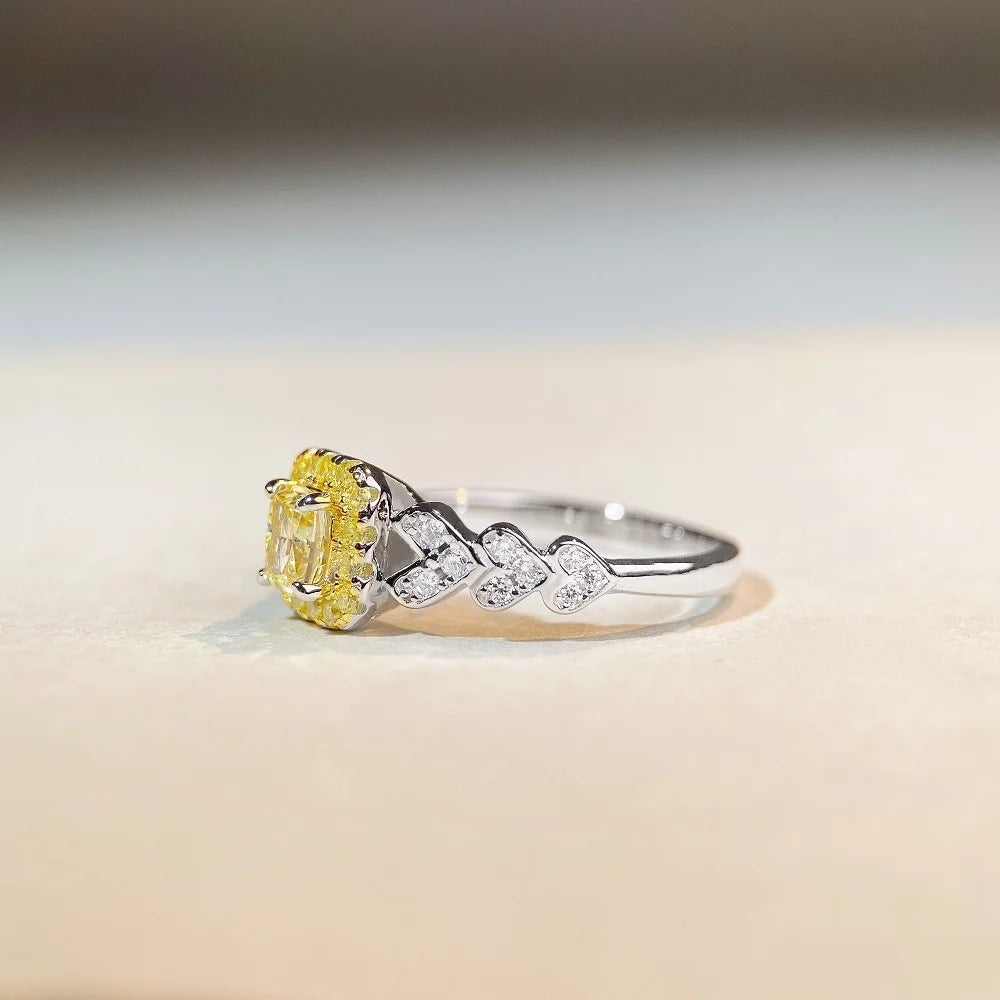 Cushion Engagement Ring 925 Silver High Carbon Diamond