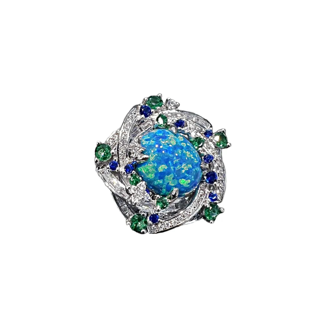 Oval Engagement Ring 925 Silver High Carbon Diamond Opal
