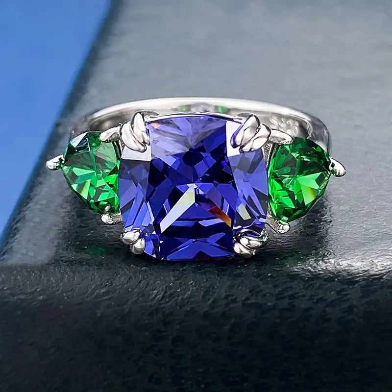 Cushion Engagement Ring 10*10 925 Silver Tanzanite