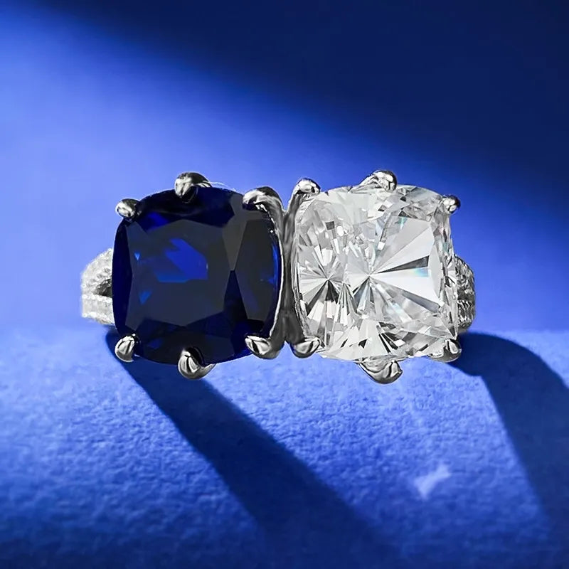 Cushion Engagement Ring 4ct 8*8 925 Silver High Carbon Diamond