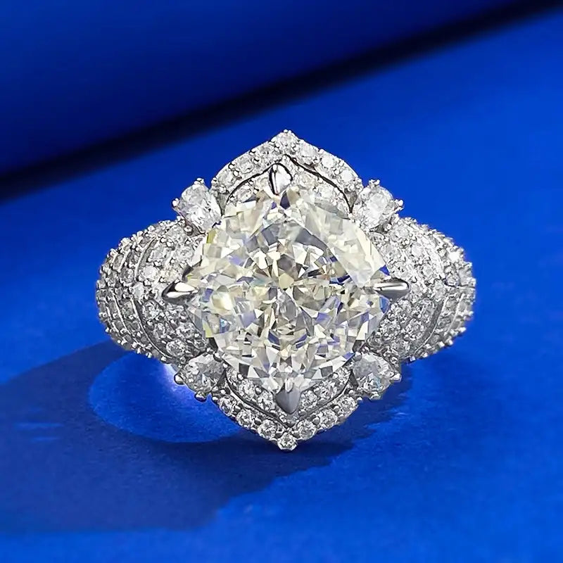 Cushion Engagement Ring 10*10 925 Silver High Carbon Diamond